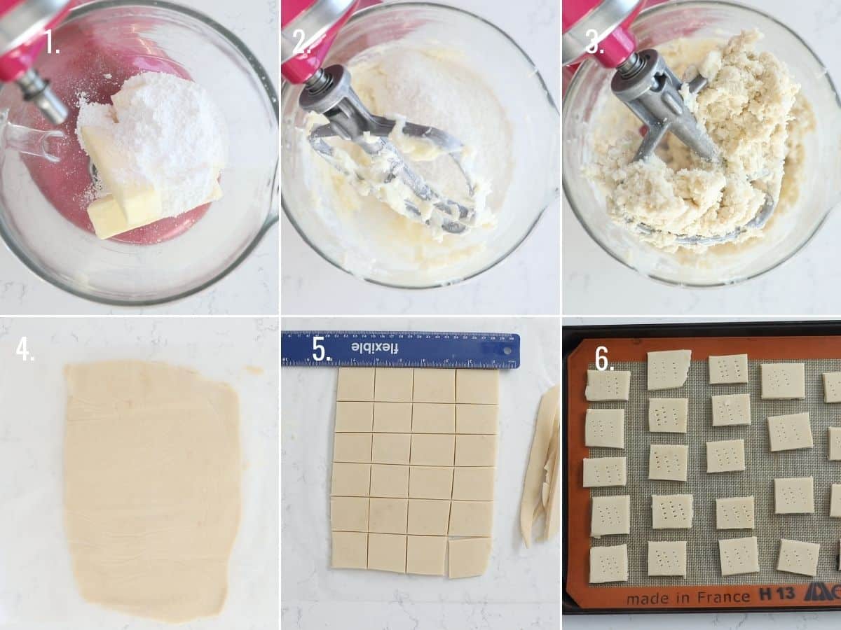 how to make shortbread 6 grid collage showing steps