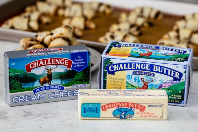 cream cheese and butter box with cookies behind