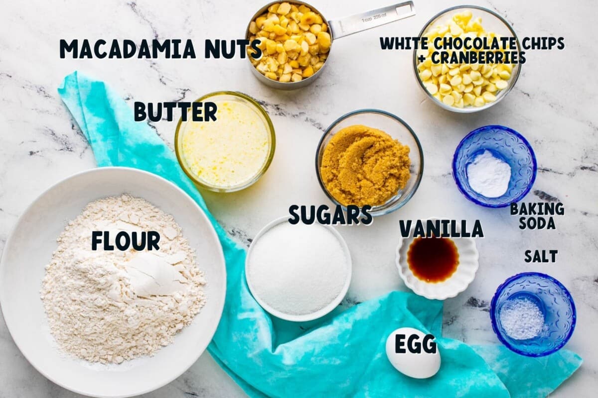 ingredients in white chocolate cranberry cookies
