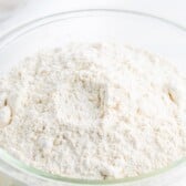 Flour in a large clear mixing bowl