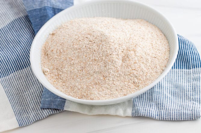 Photo of one type of baking flour in a bowl
