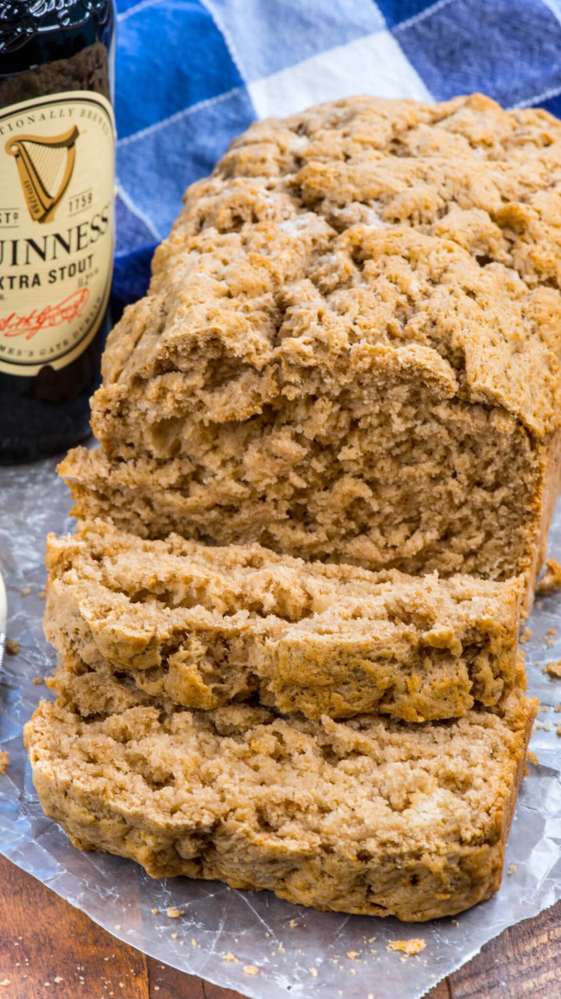 sliced quick bread on parchment.