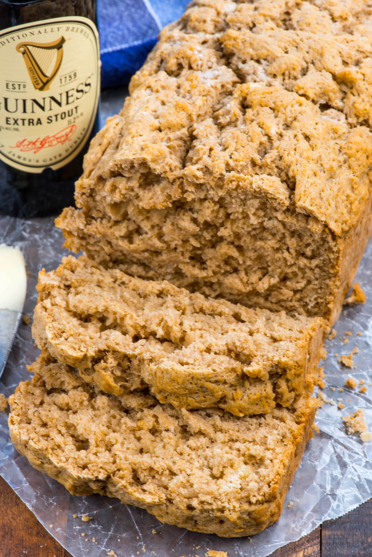 sliced quick bread on parchment.