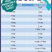 infographic of how to half a recipe with measurement chart