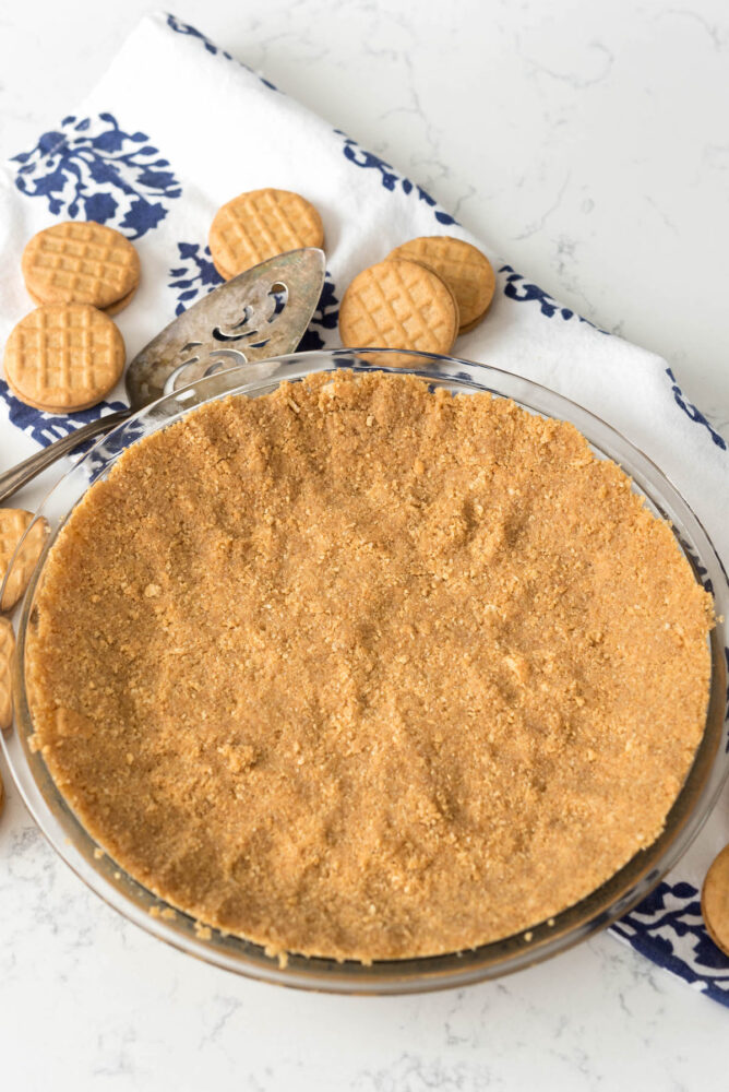 Overhead shot of easy no-bake peanut butter cookie crust