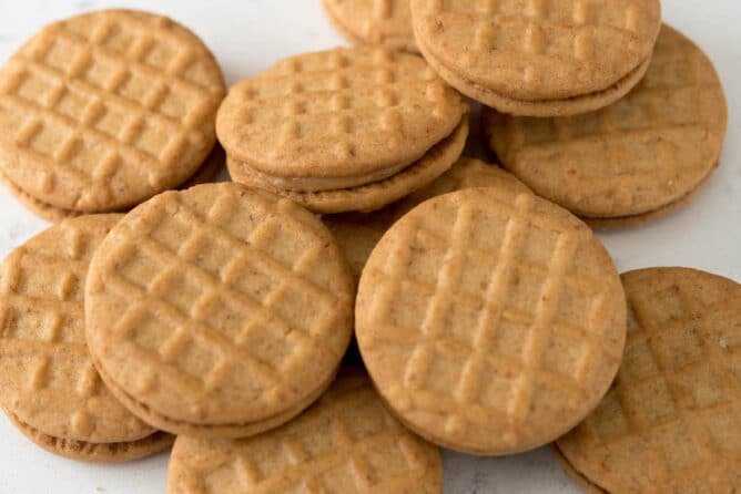 Stack of peanut butter sandwich cookies