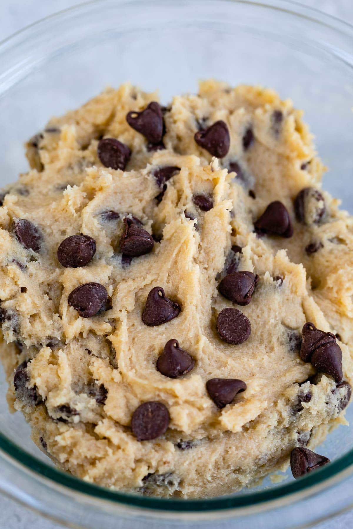 bowl of cookie dough with chocolate chips