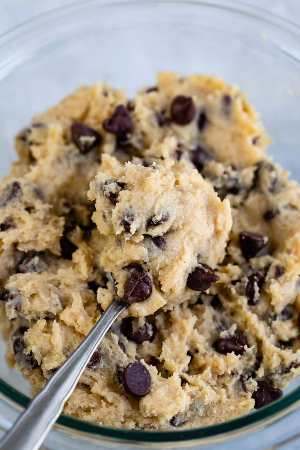 bowl of cookie dough with spoon