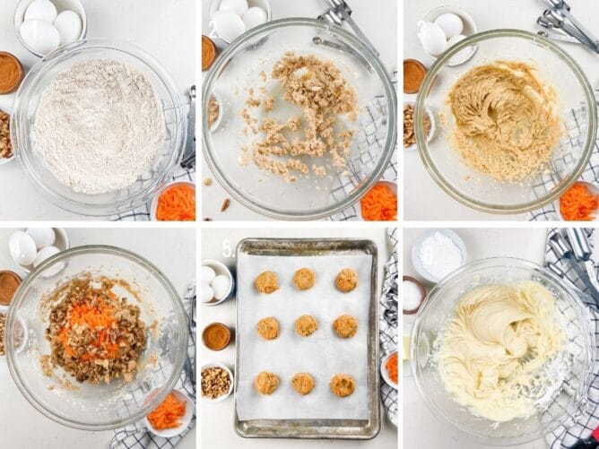 process shots showing how to make carrot cake cookies
