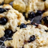 close up of biscuit on rack with words on photo