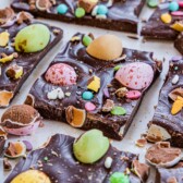Close up shot of easter candy bark pieces