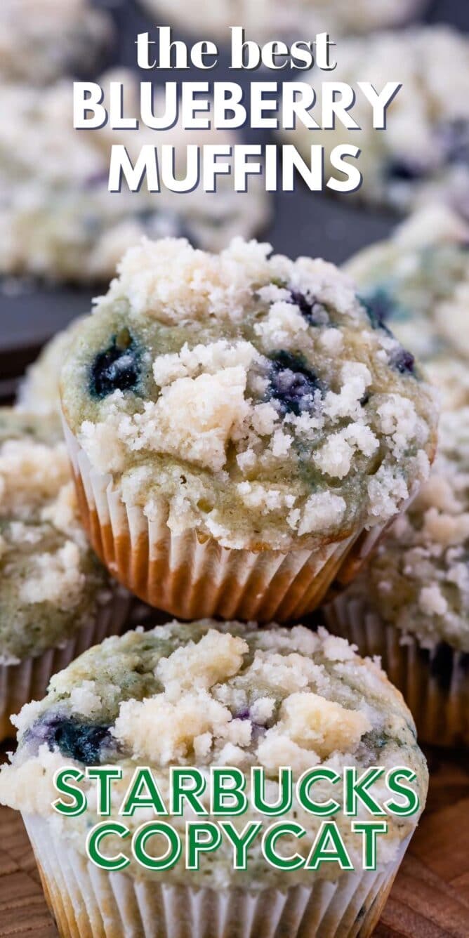 blueberry muffin sitting on stack of muffins