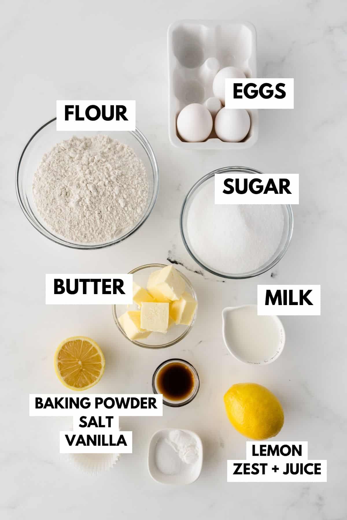 ingredients in cupcakes on counter.