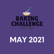graphic: purple square with baking challenge logo and words May 2021