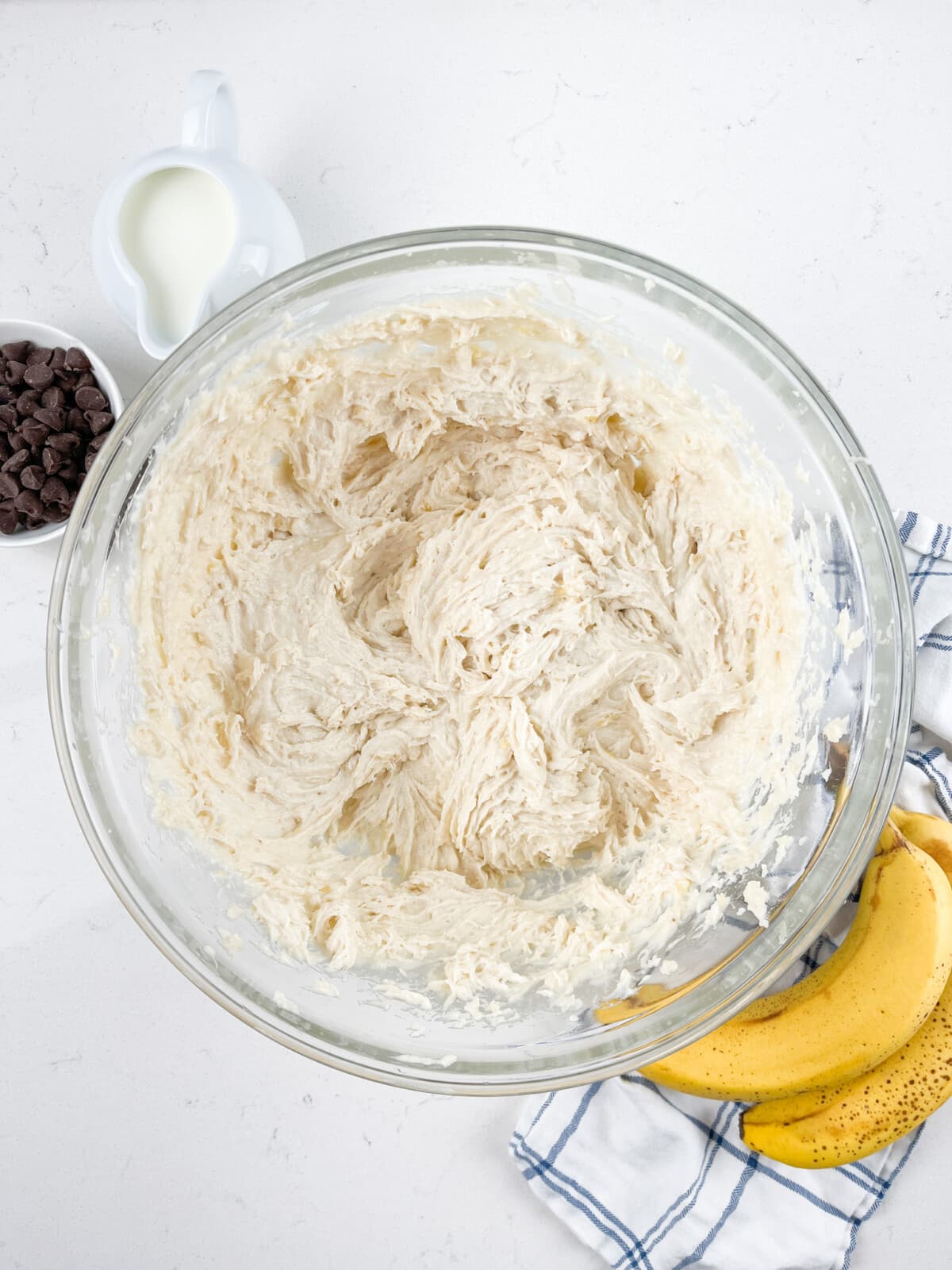 banana bar dough in clear bowl.