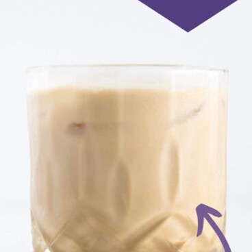 Glass of white russian with recipe title on top of image