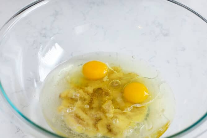 banana eggs and oil in a bowl
