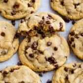 Overhead view of small batch chocolate chip cookies