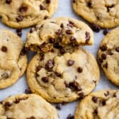 Overhead view of small batch chocolate chip cookies