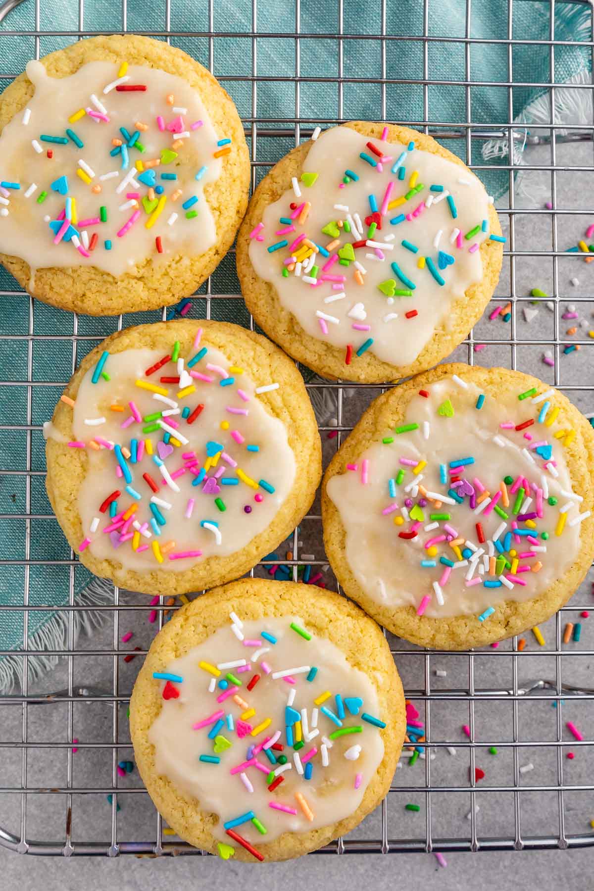 Overhead shot of five easy small batch sugar cookies