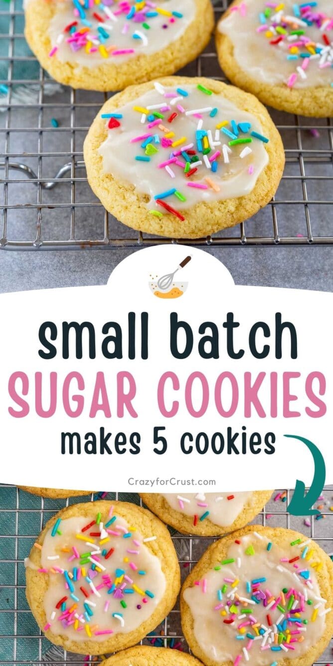 Photo collage of easy small batch sugar cookies with recipe title in the middle of photos