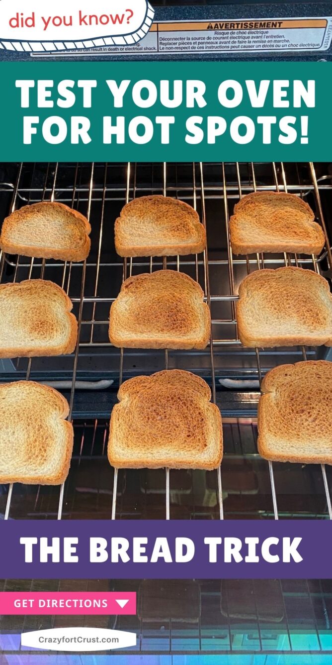 9 slices of bread on oven rack with words on photo