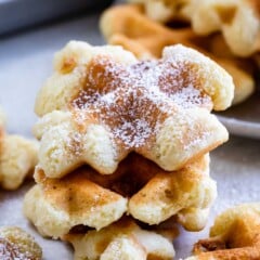 Close up shot of a stack of waffle cookies