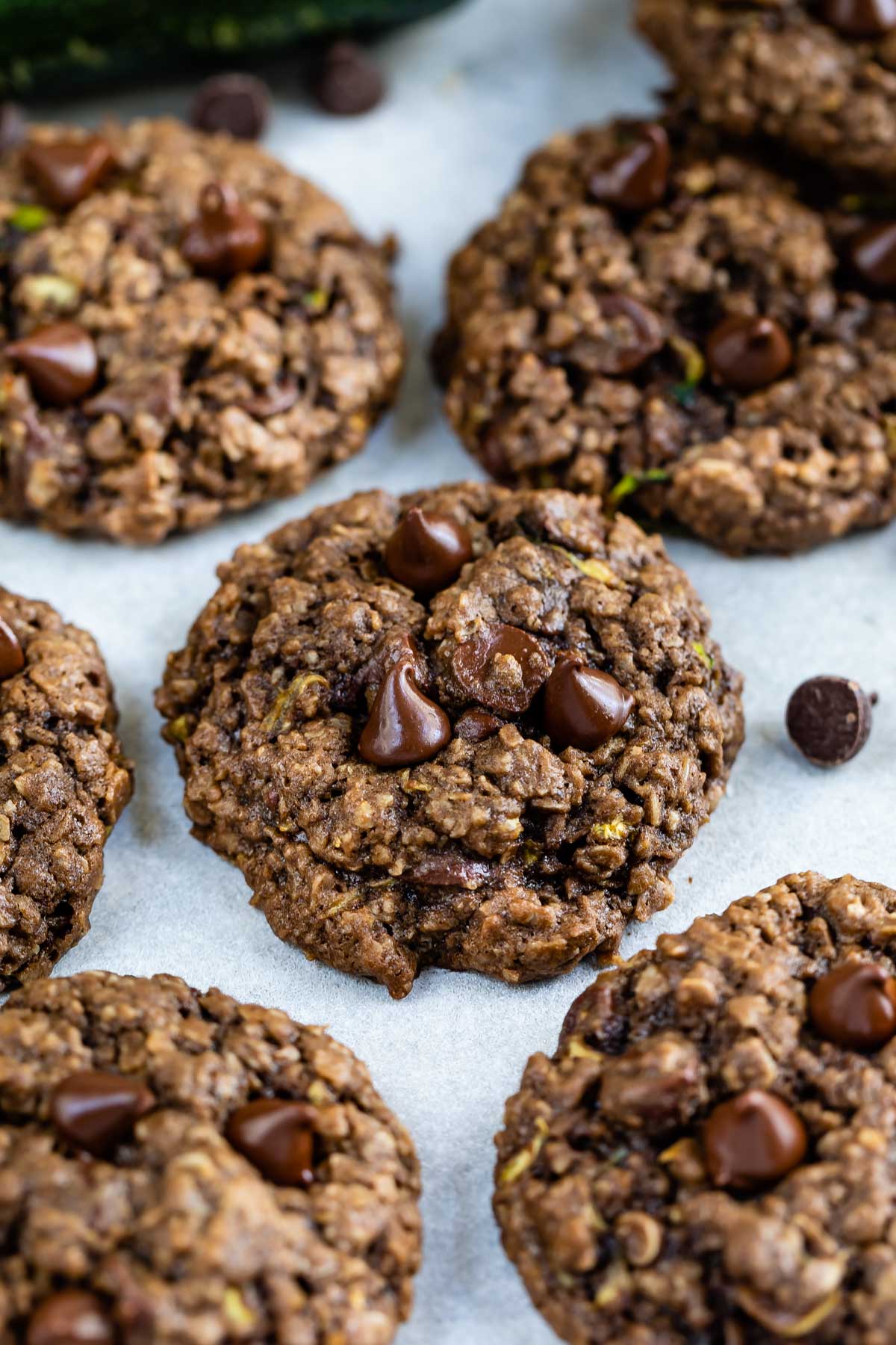 Overhead shot of baked chocolate zucchini cookies