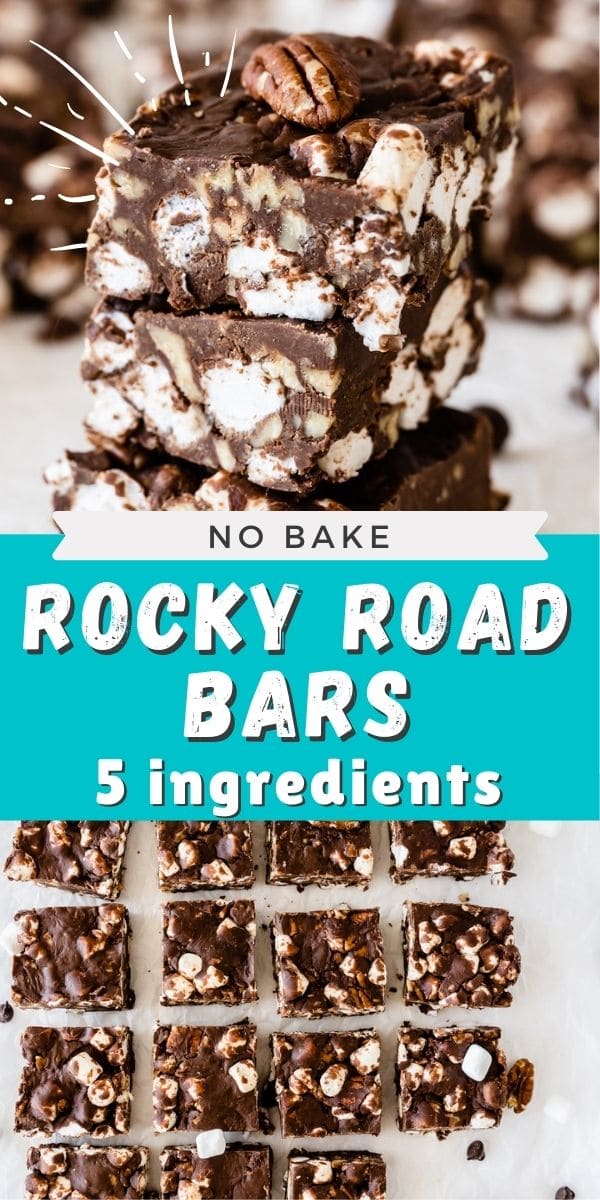 Collage of easy rocky road bars with recipe title in the middle