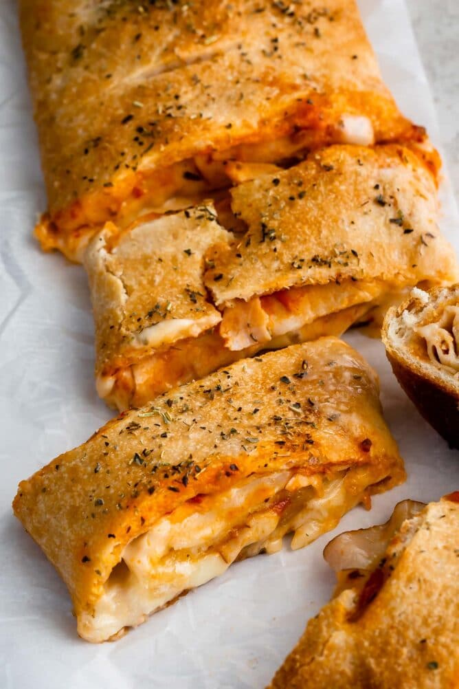 close up of sliced Stromboli