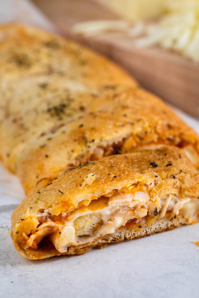 close up of sliced Stromboli