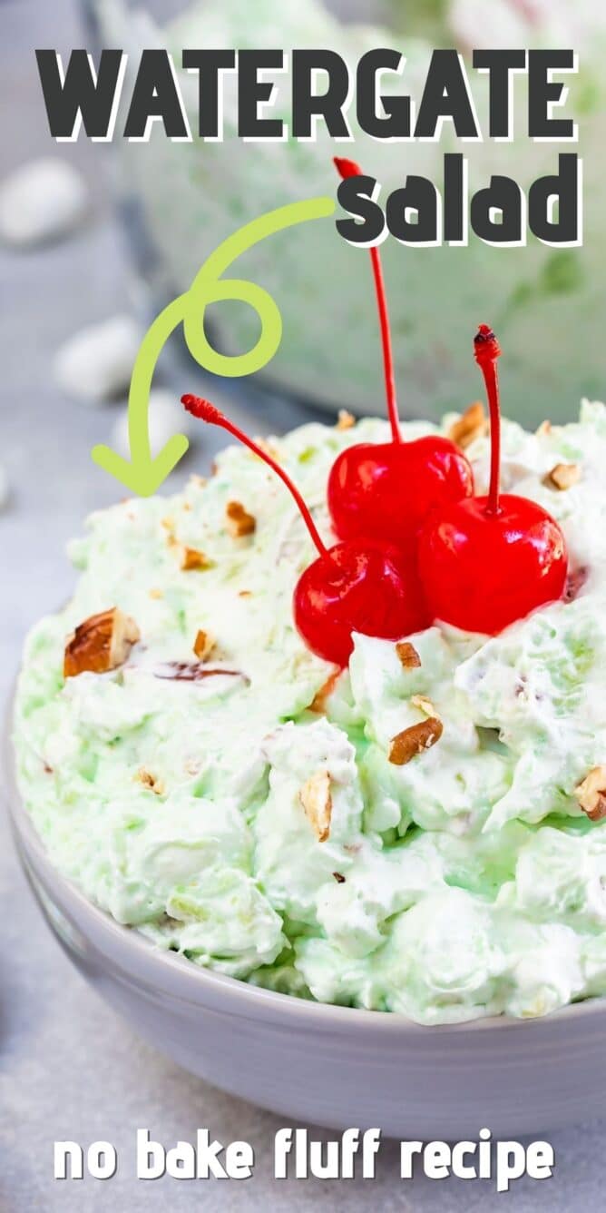 bowl of fluff with cherries on top