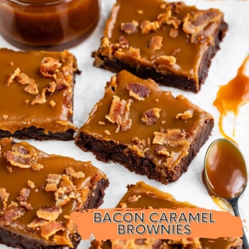 brownies with caramel and bacon on top