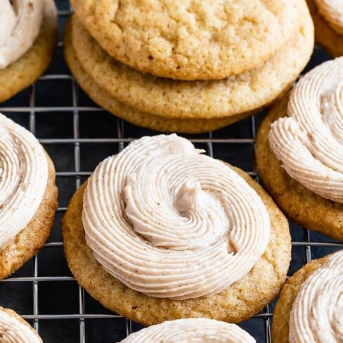 churro cookies on a rack with frosting