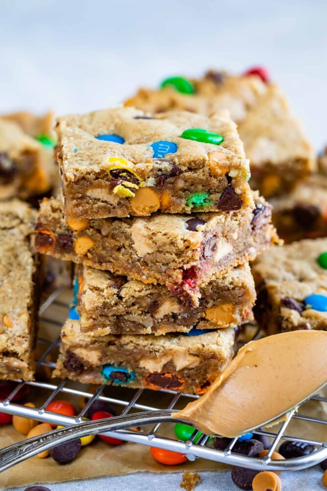 stack of peanut butter cookie bars