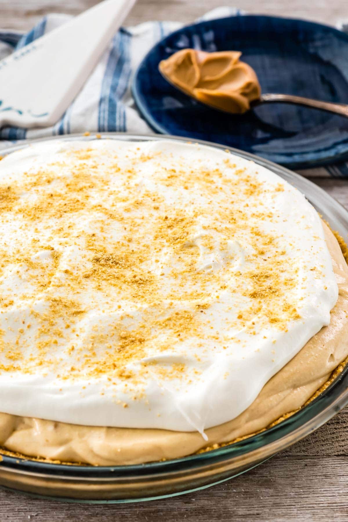 pie with cool whip on top and graham cracker crumbs