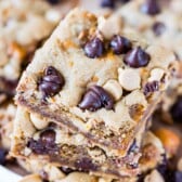 Overhead shot of stacked peanut butter cookie bars