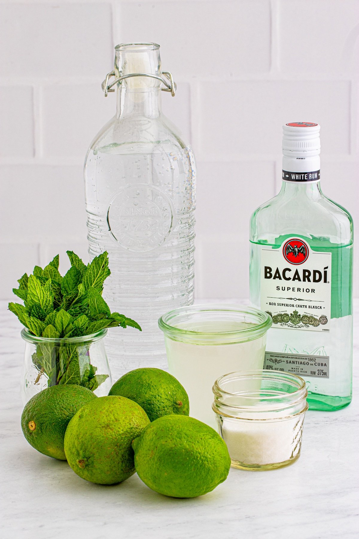 All the ingredients needed to make pitcher mojitos