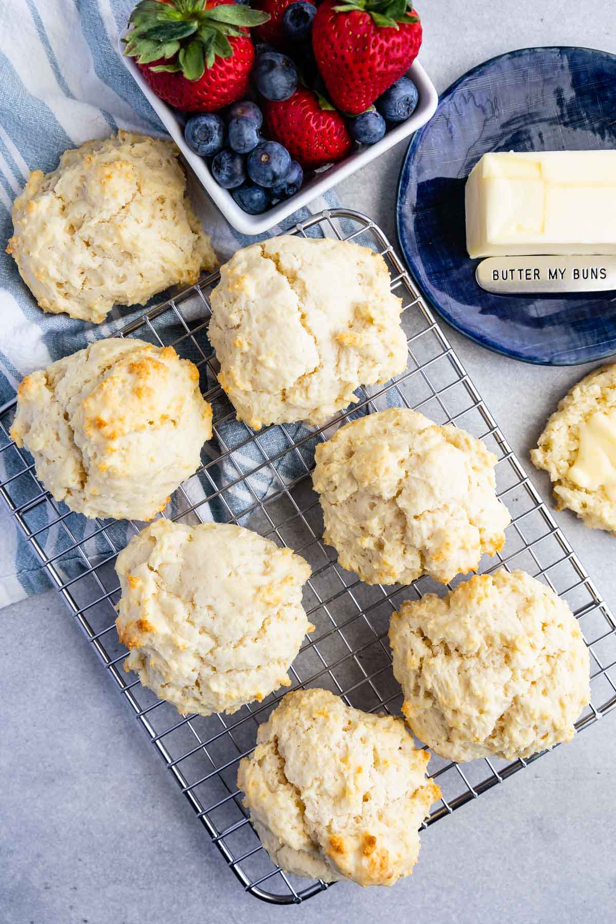 overhead shot of biscuits on rack