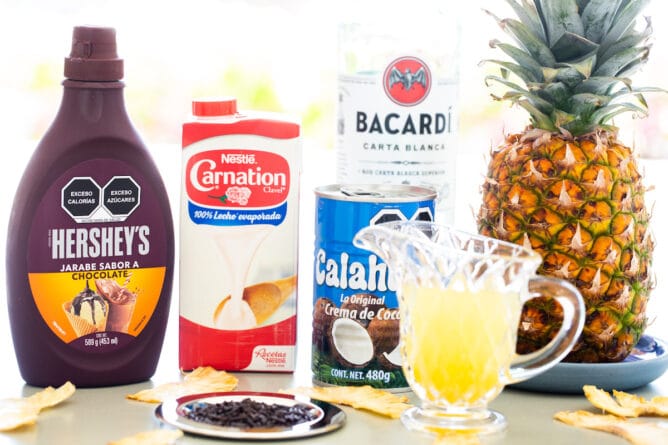 All the ingredients needed to make a Chocolate Colada