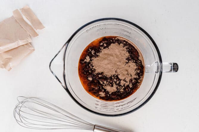 Overhead process shot of pudding being made