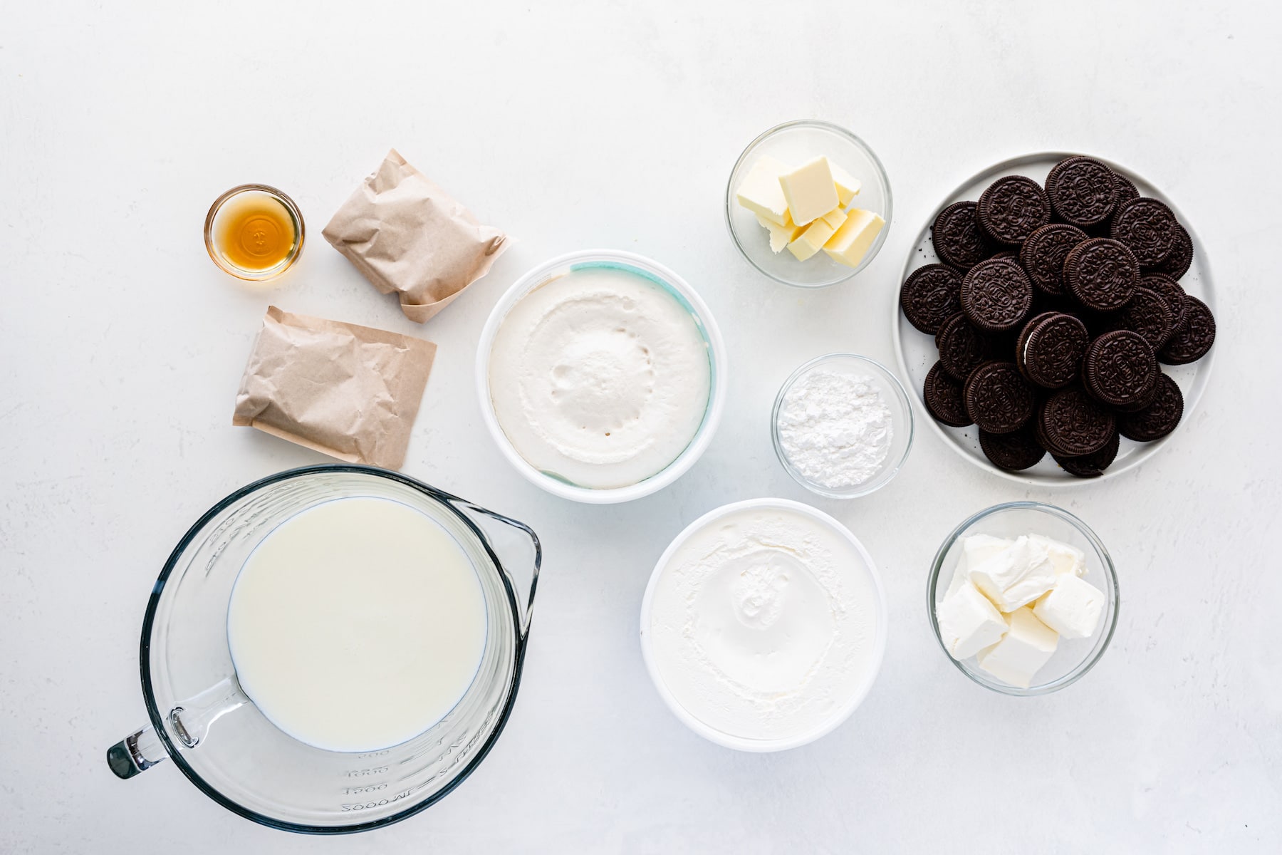 Overhead shot of all ingredients needed to make chocolate lasagna