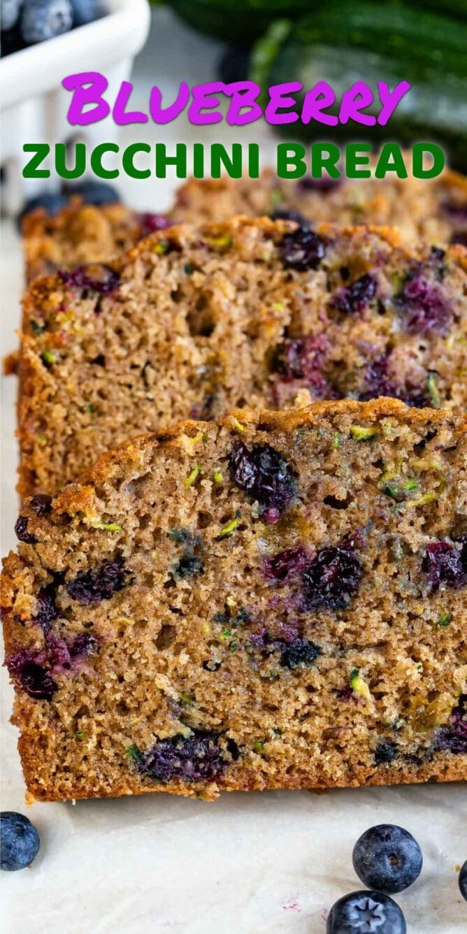 close up of slice of blueberry bread