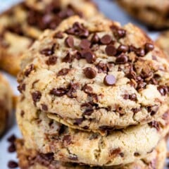 Stack of bakery style chocolate chip cookies