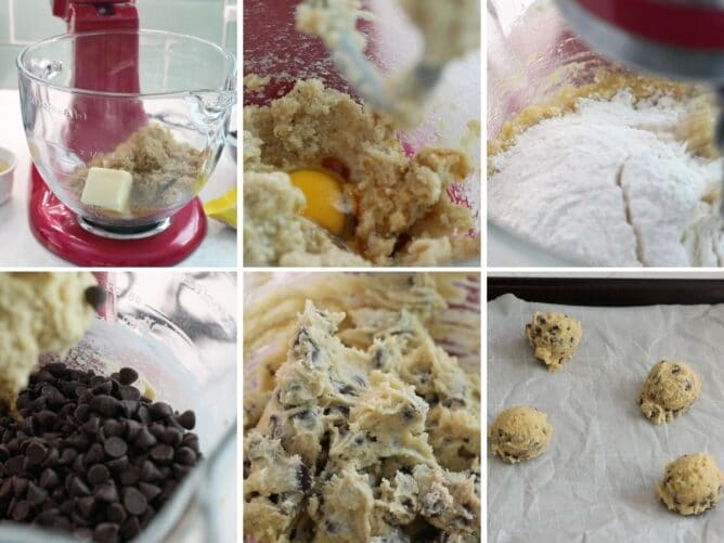 6 photos showing step by step how to make toll house cookies