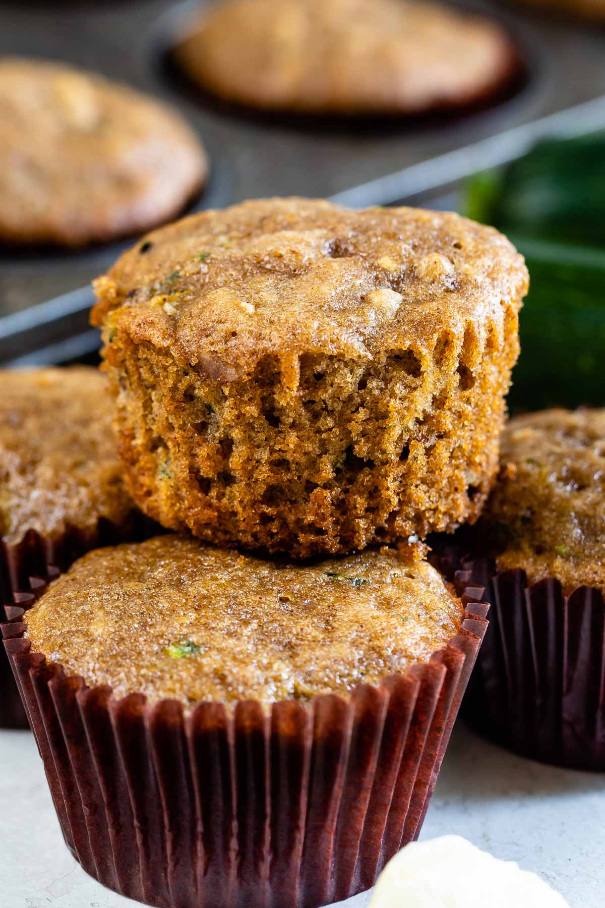 Stack of zucchini muffins