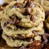 Stack of chocolate chip pecan cookies