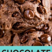 Hand holding up one chocolate cake mix cookie and recipe title on bottom of photo