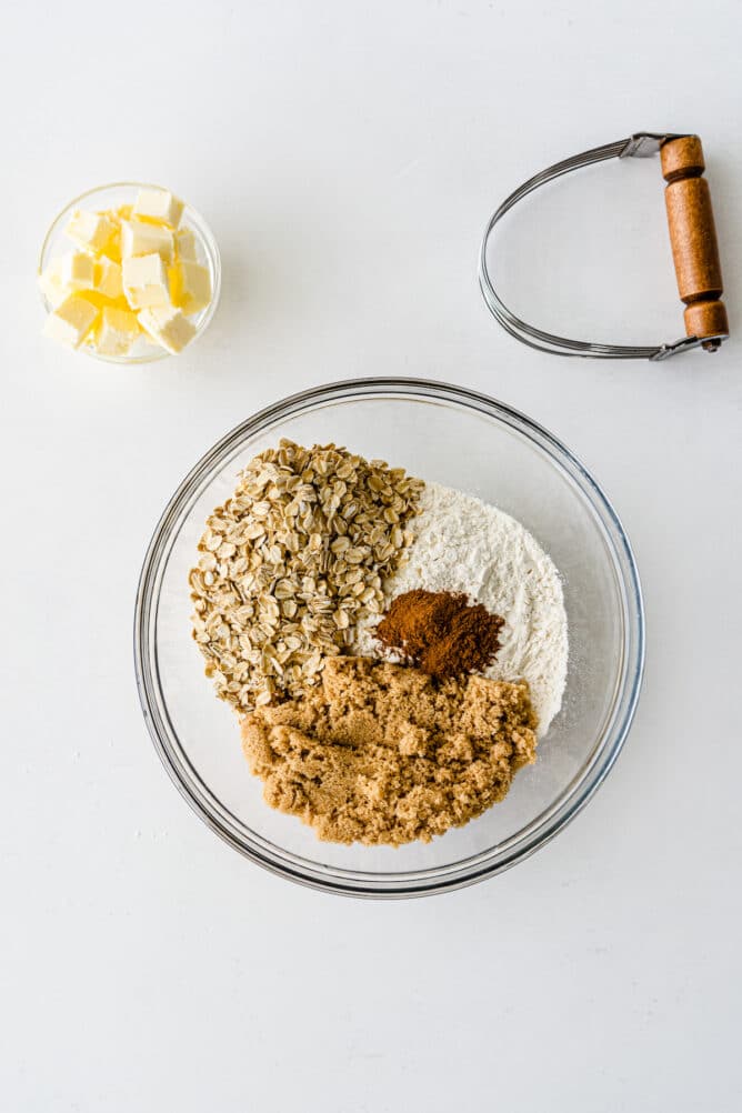 Overhead shot of ingredients for the oat topping