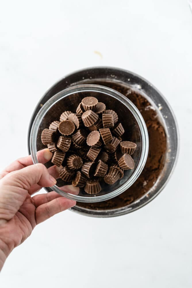 Overhead shot showing cookie dough being made